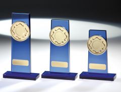 A6655 Blauglas-Trophäe mit Metallfassung inkl. Beschriftung | 3 Größen
